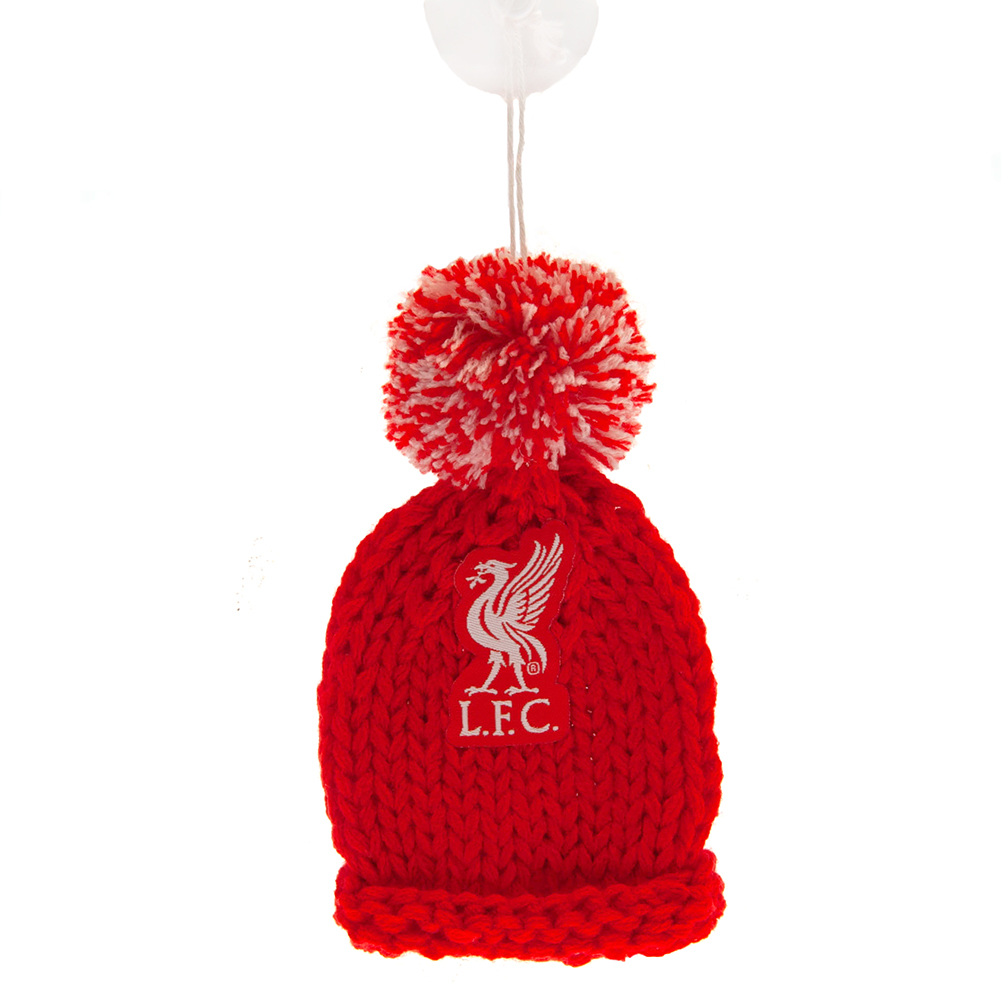 Mini wool Liverpool FC bobble hat with a crest and a woven hanging string
