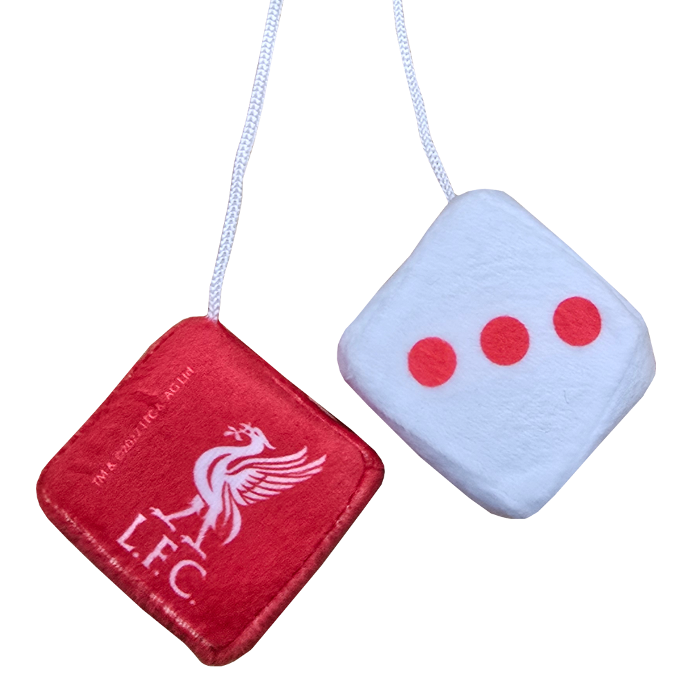 Pair of soft red Liverpool FC hanging dice featuring the Liverpool crest