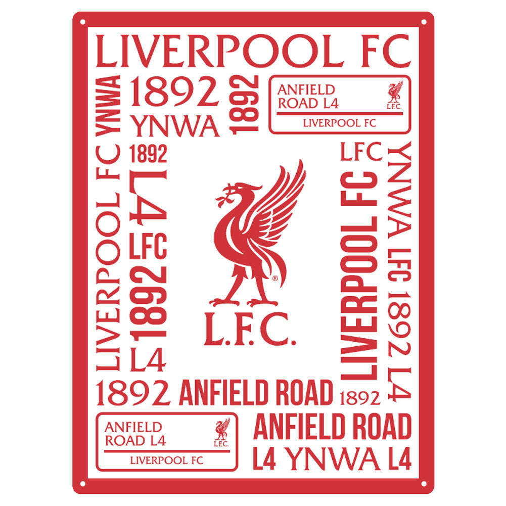 Liverpool FC large stamped metal wall sign with a montage of team slogans