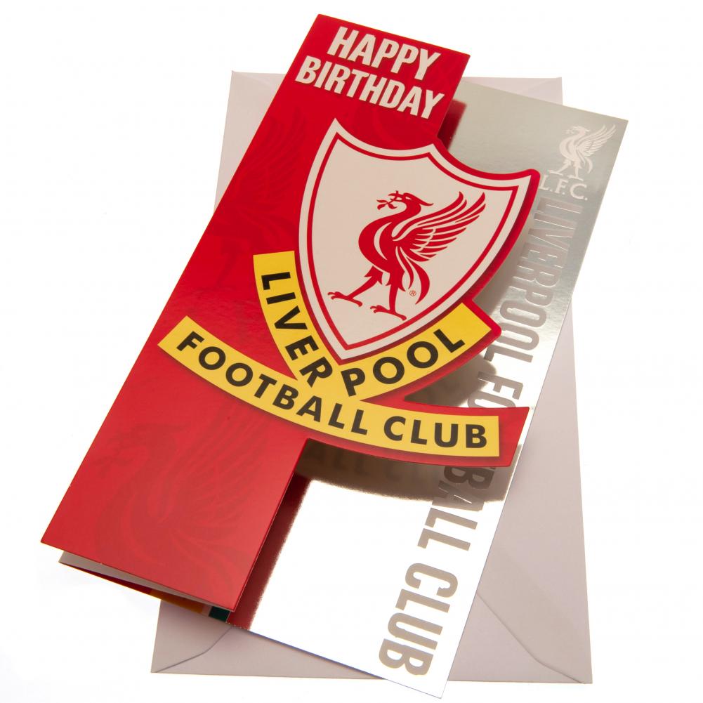 Liverpool FC fold out gloss birthday card with a large cut out Liverpool FC crest design