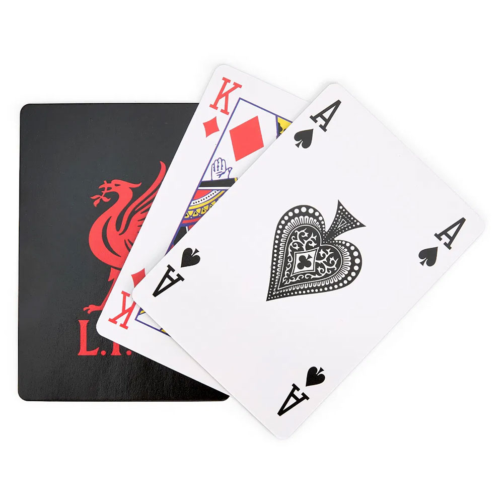Liverpool FC executive playing cards in a printed card box, each card adorned with the Liverbird crest