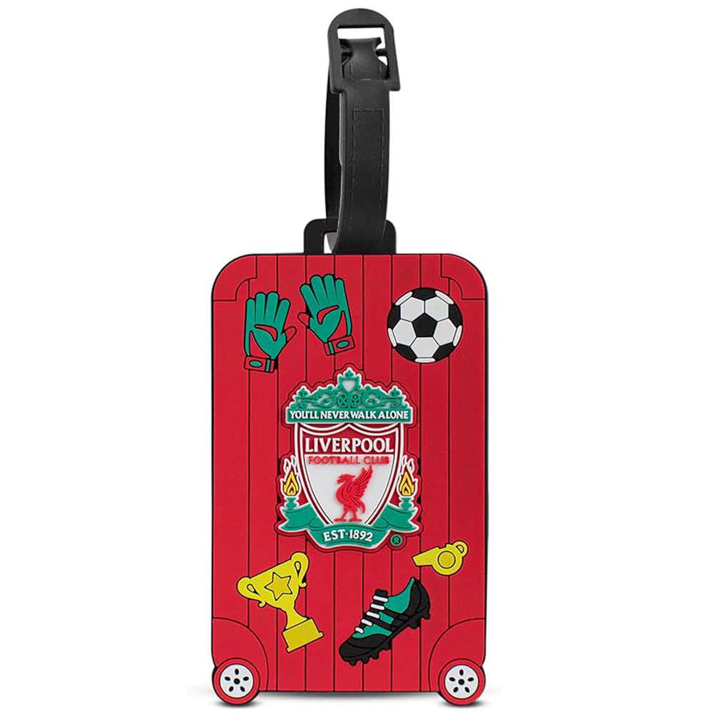 Liverpool FC bright PVC luggage tag with a full colour Liverpool crest and fun icon design