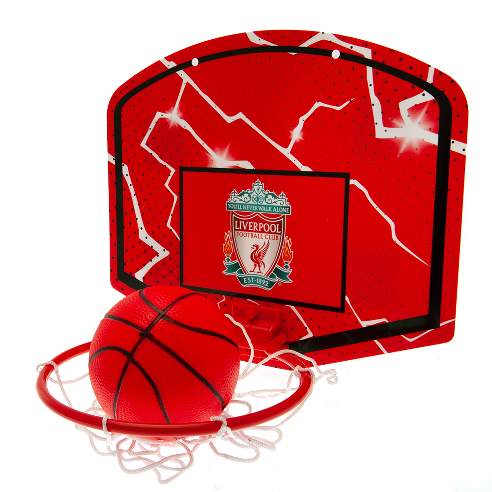 Liverpool FC mini basketball set with a branded Liverpool backboard, hoop and net