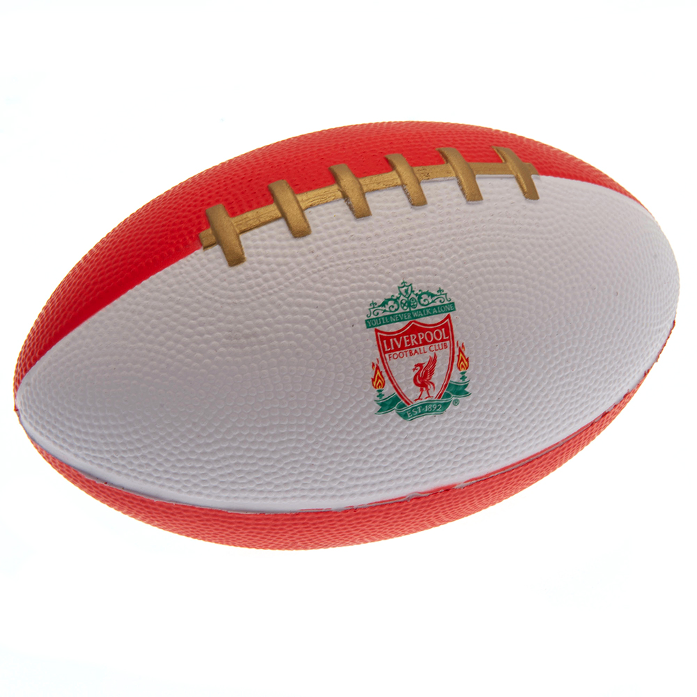 Liverpool FC red and white mini foam American football with a printed full colour Liverpool crest