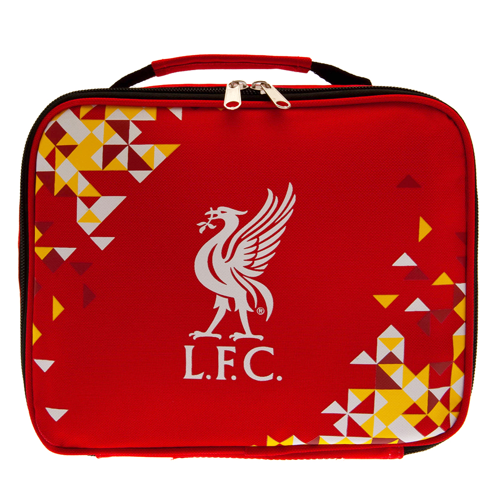 Liverpool FC particle design lunch bag with a full colour club crest, name tag and carry handle