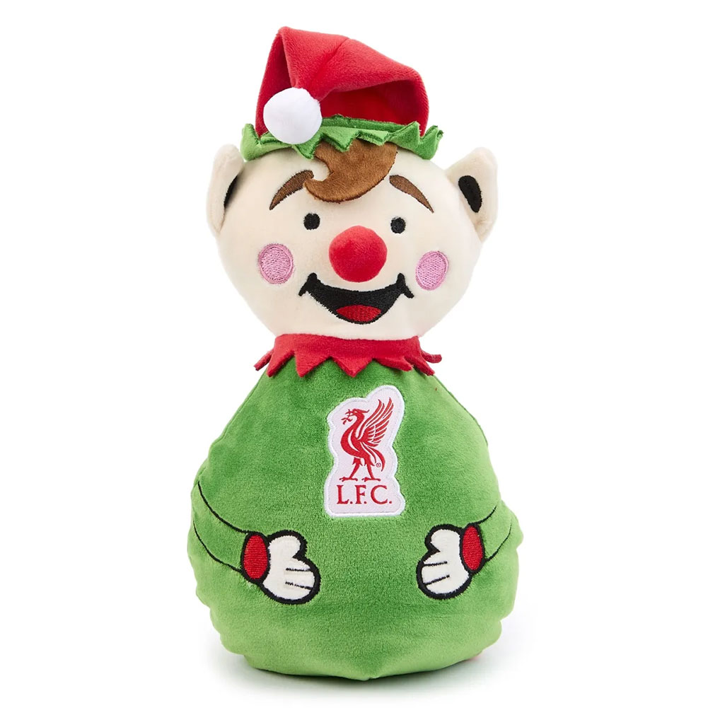 Liverpool FC plush Elf toy with a woven LFC crest on the front