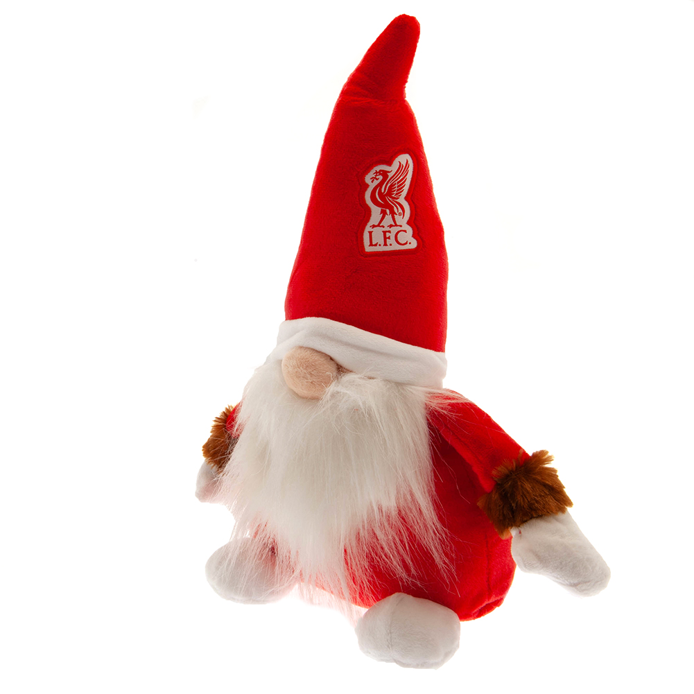 Liverpool FC red and white plush Gonk with a large beard, a round nose and an LFC Liverbird crest on its hat