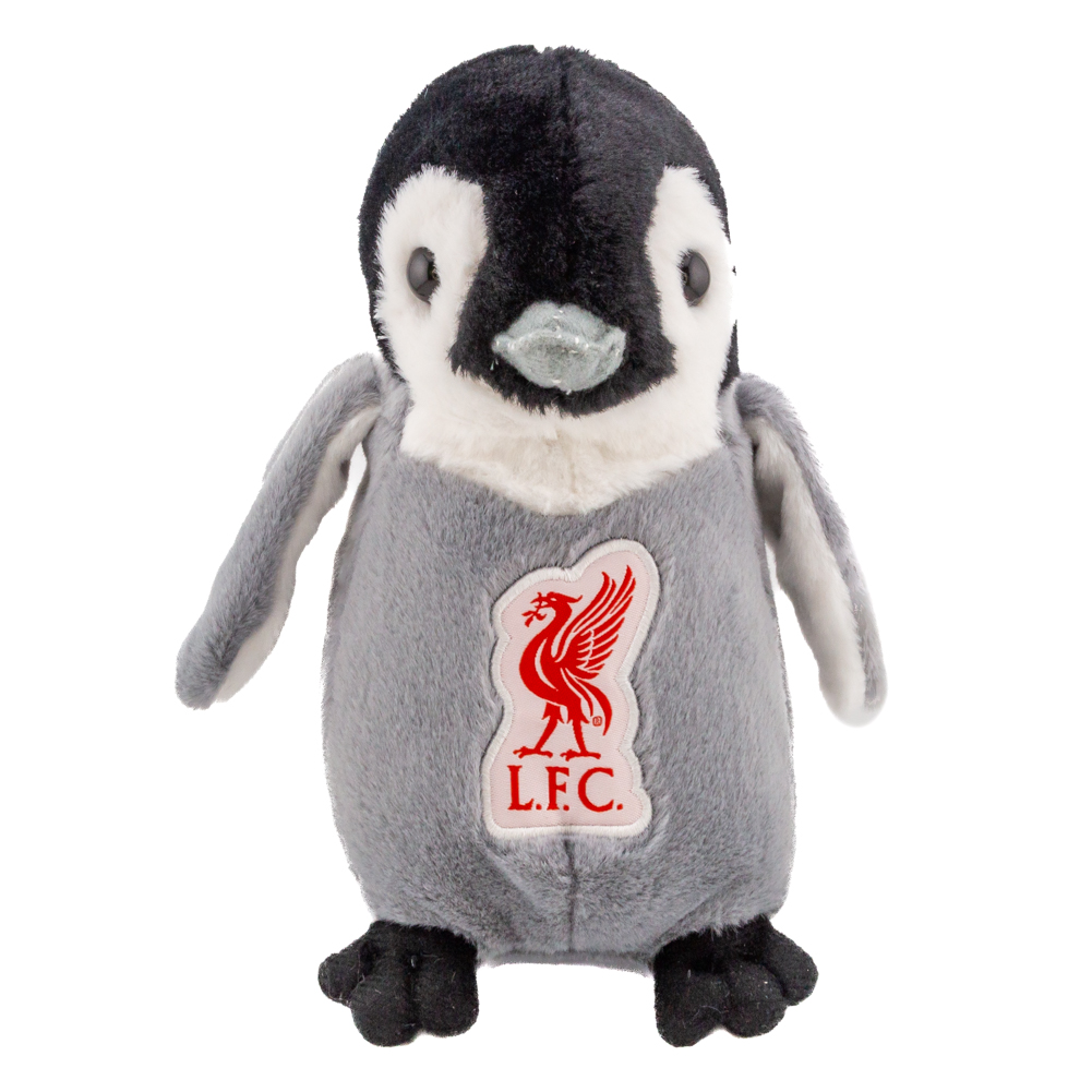 Liverpool FC freestanding plush penguin with the LFC Liverbird crest on the front