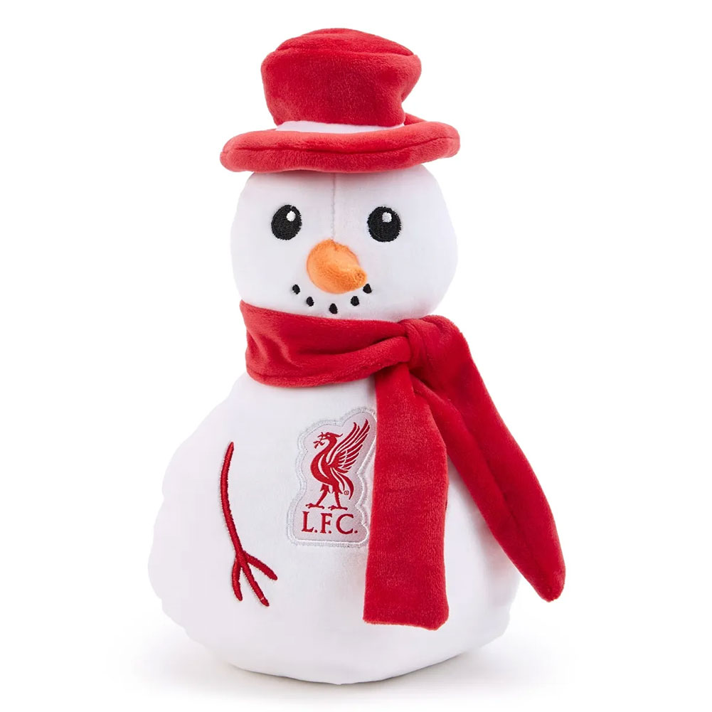 Liverpool FC plush Snowman toy with a woven LFC crest on the front