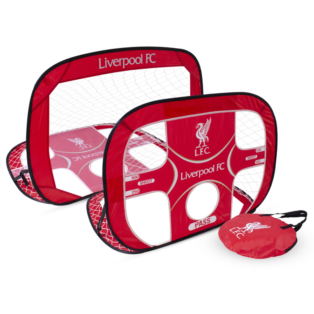 Liverpool FC pop up football target goal in a display sleeve with a hand carry bag and ground pegs