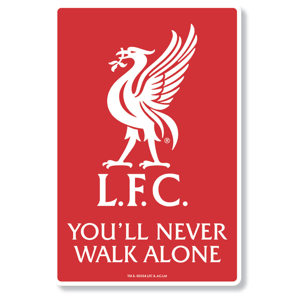 Liverpool FC portrait LED sign with a large Liverbird crest and You'll Never Walk Alone in an aluminium frame