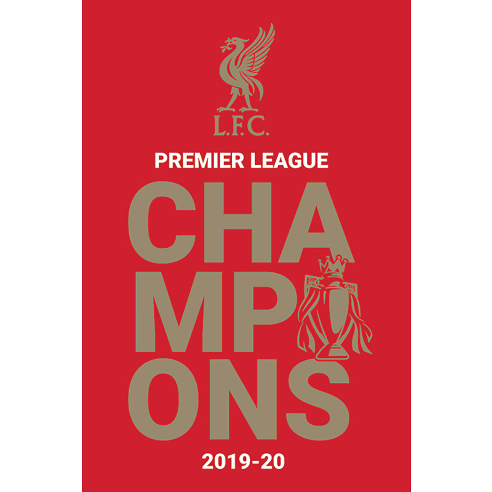 Liverpool FC 2019-20 Premier League Champions poster with a gold design on a red background