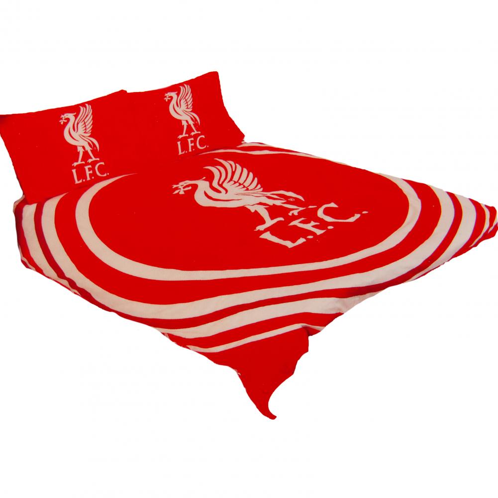 Liverpool FC pulse design double duvet cover with a large club crest in the centre and Liverpool crest pillowcases