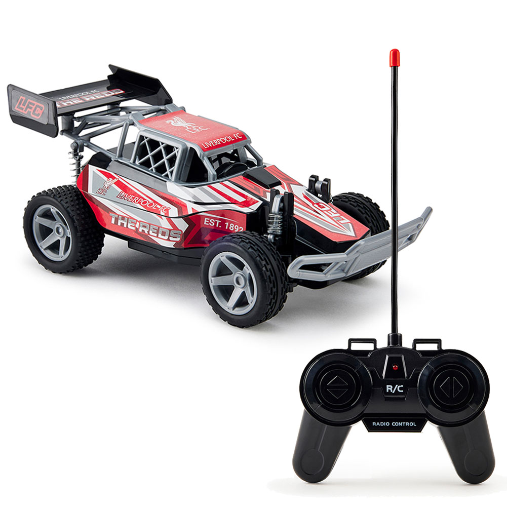 Liverpool FC 1:18 scale remote control speed buggy with The Reds branding down each side, in a display box