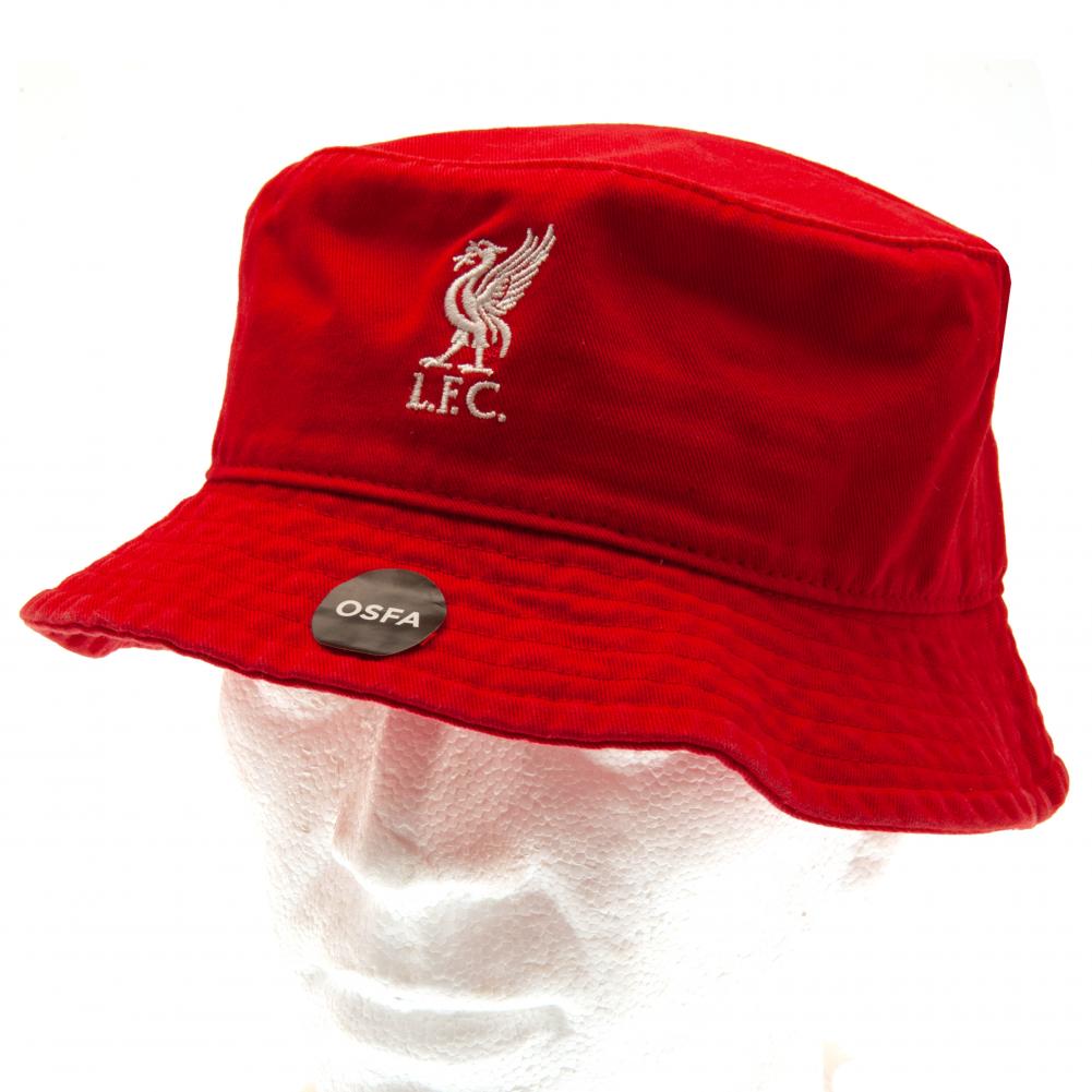 Liverpool FC red garment washed cotton bucket hat with a white embroidered Liverbird crest
