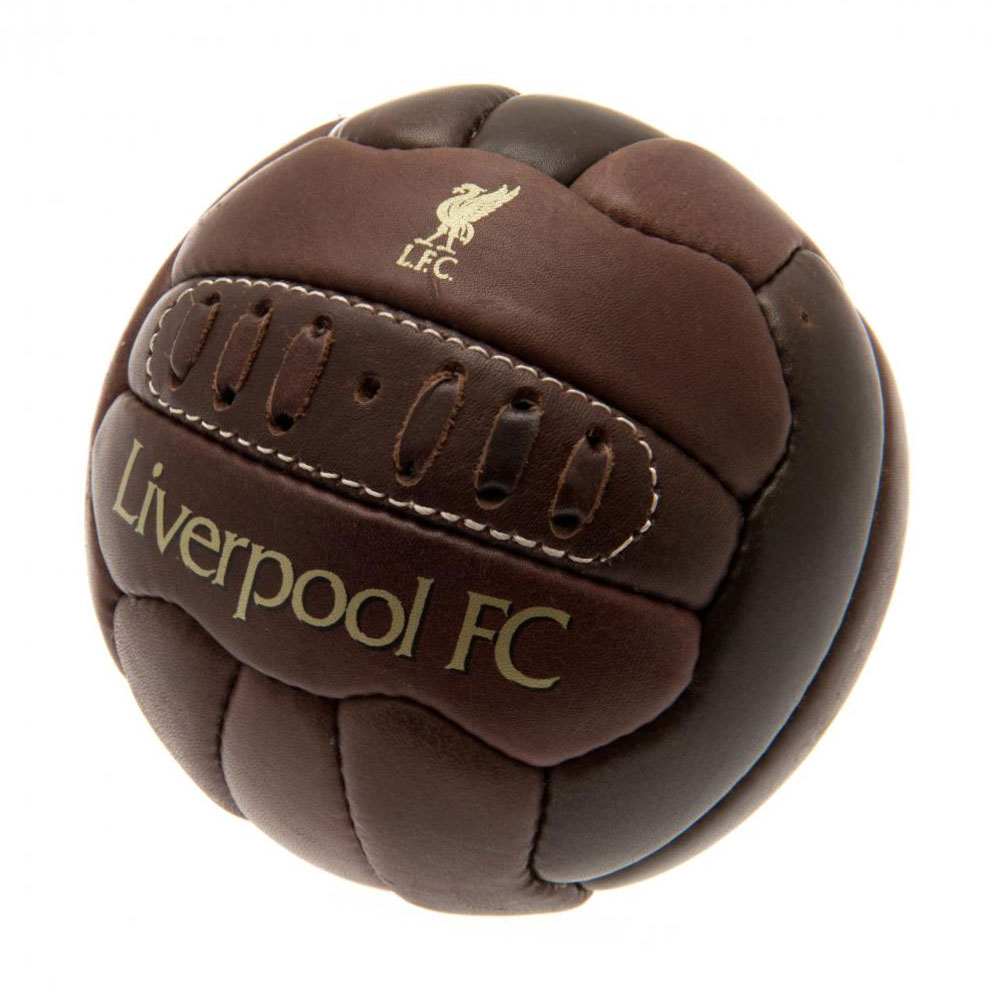 Liverpool FC retro heritage mini football in genuine leather with an 18 panel design and gold print crest