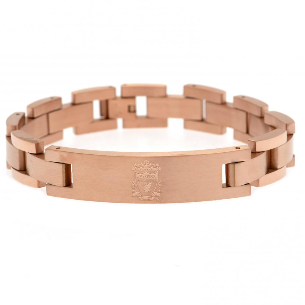 Liverpool FC rose gold plated stainless steel link bracelet with an engraved club crest