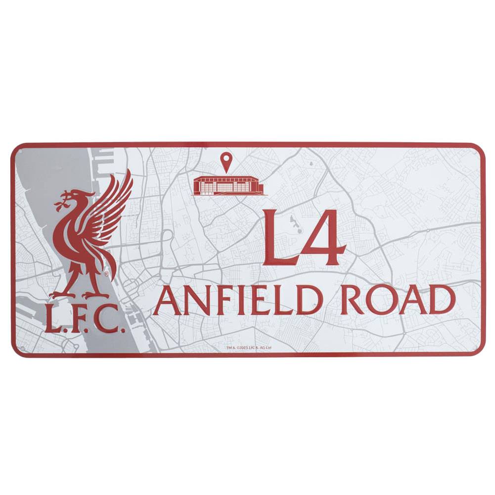 Liverpool FC gloss metal sign featuring a street map view on the route to Anfield