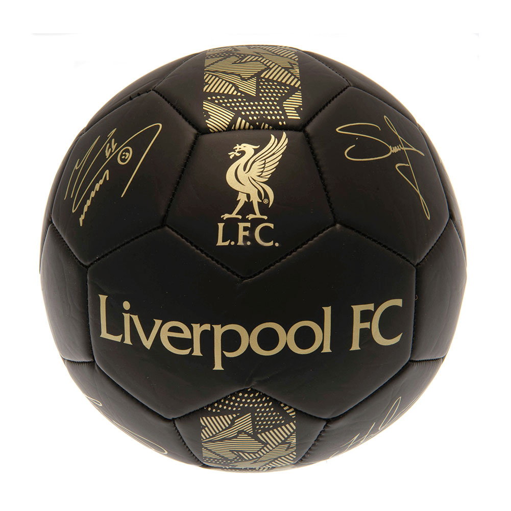 Liverpool FC matte black phantom skill ball with gold design detail, club crest and player signature prints