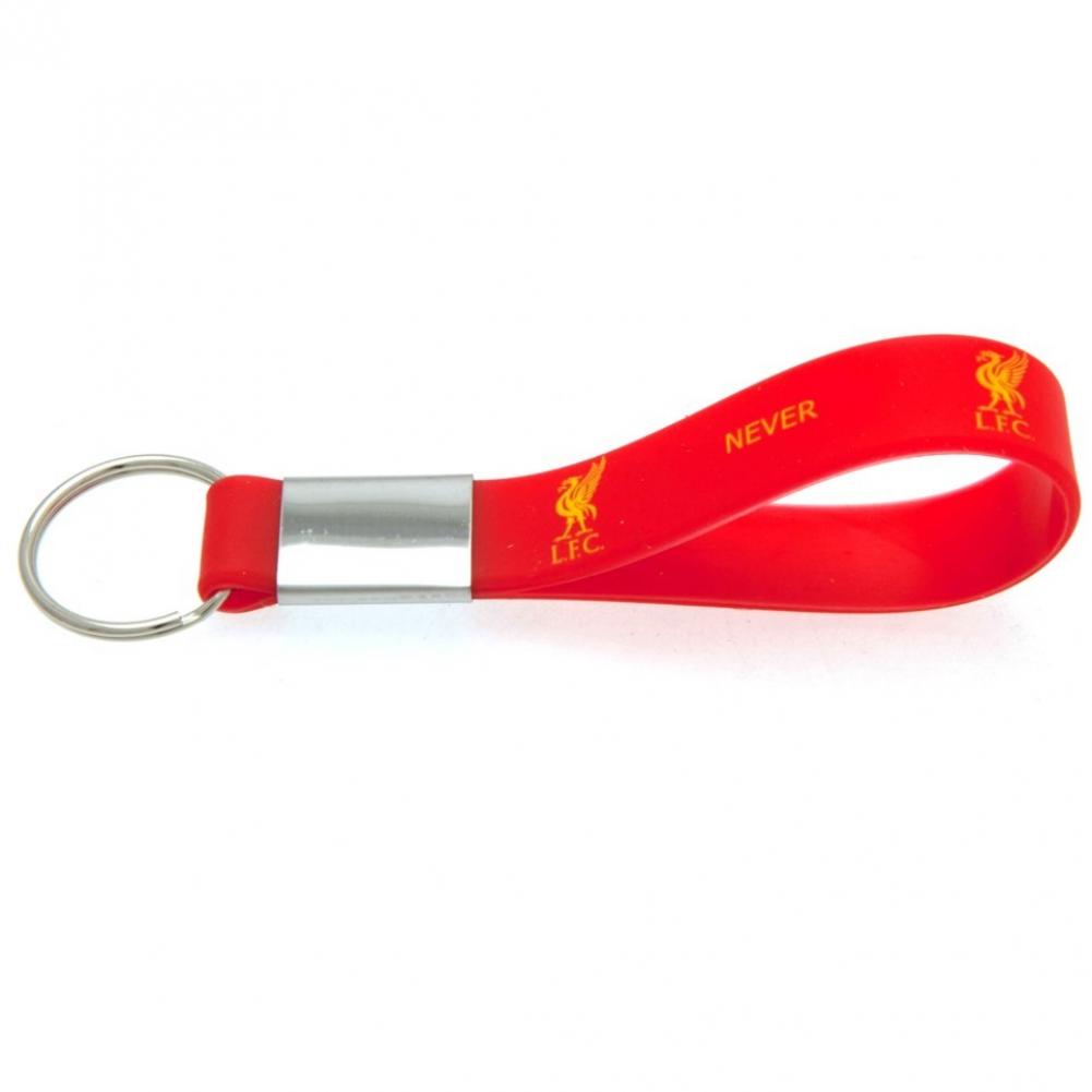 Liverpool FC red silicone strap keyring with a crest and you'll never walk alone text design