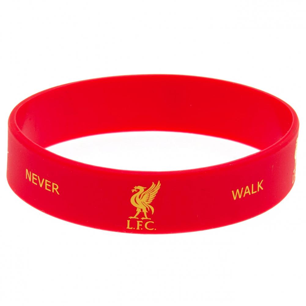 Vibrant red Liverpool FC silicone wristband with You'll Never Walk Alone text and the club crest design