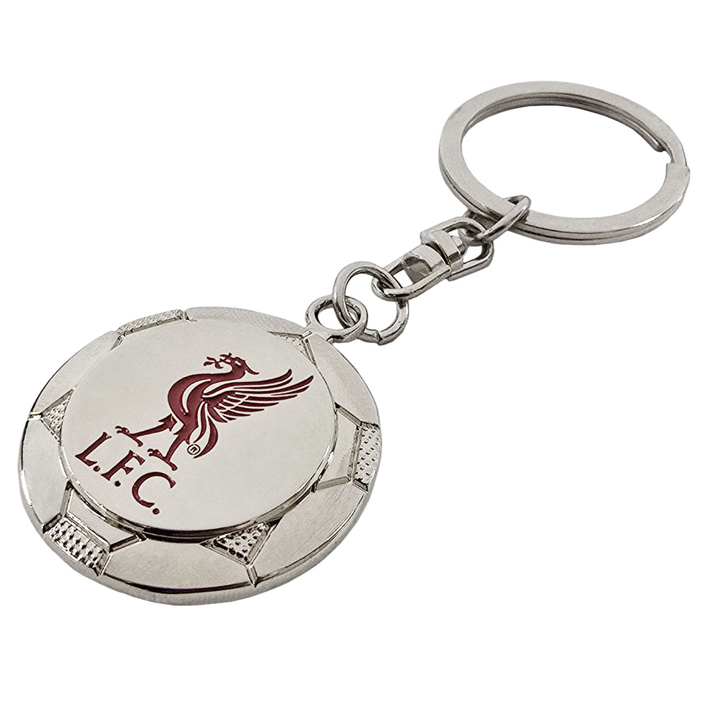 Liverpool FC ball shaped metal keyring with full colour enamel infill and a silver style finish