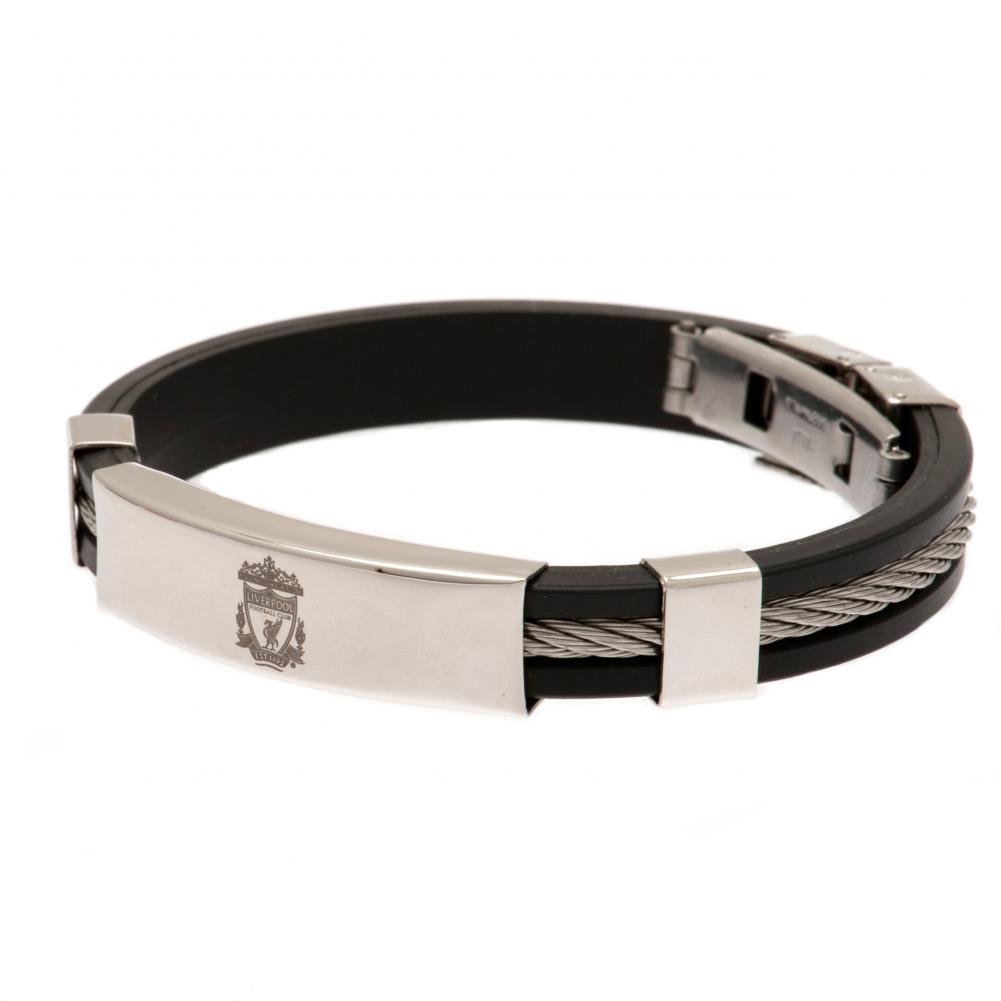 Liverpool FC black silicone bracelet with a silver colour rope insert and a stainless steel crest plate
