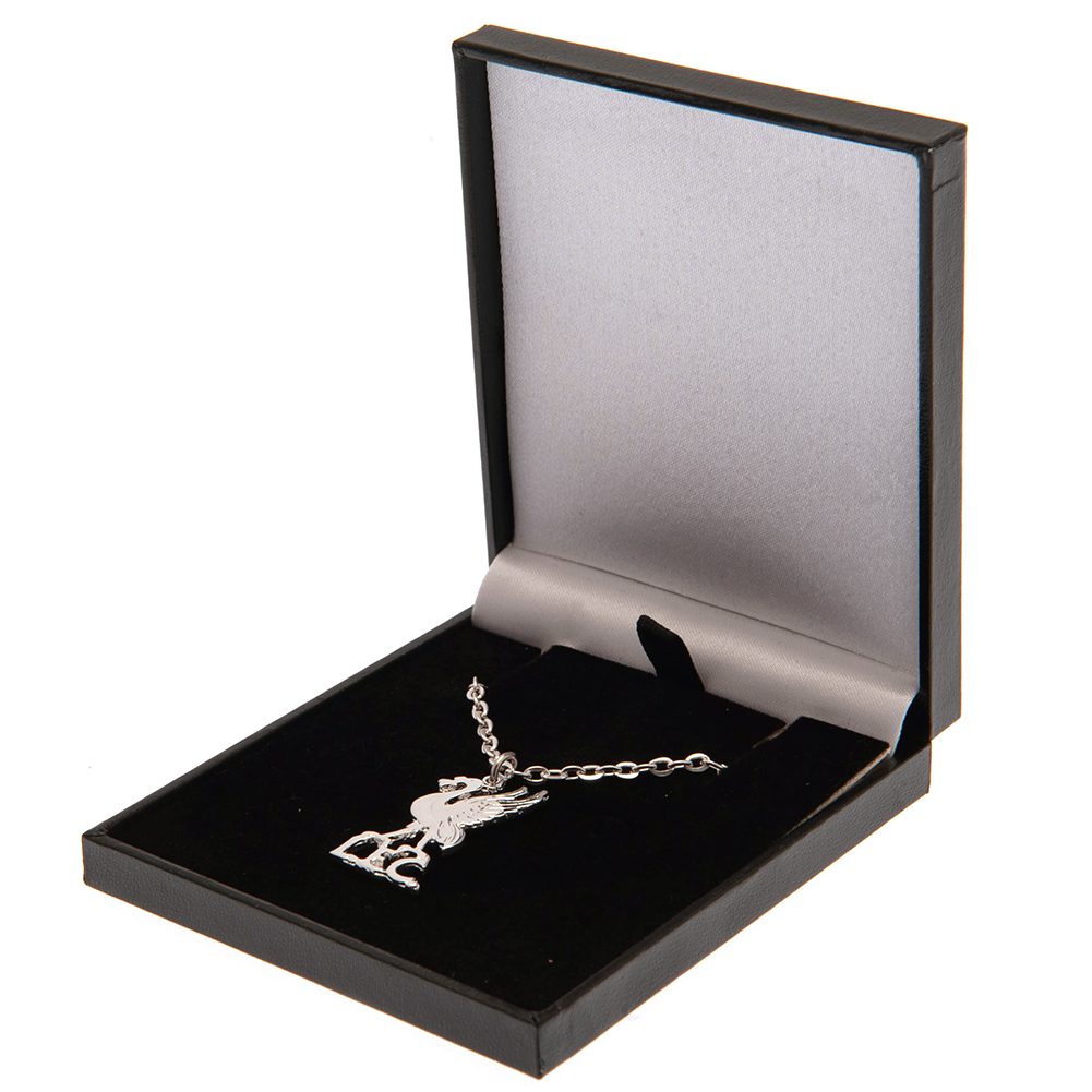 Liverpool FC silver plated Liverbird crest pendant on a chain necklace with a lobster clasp, in a gift box