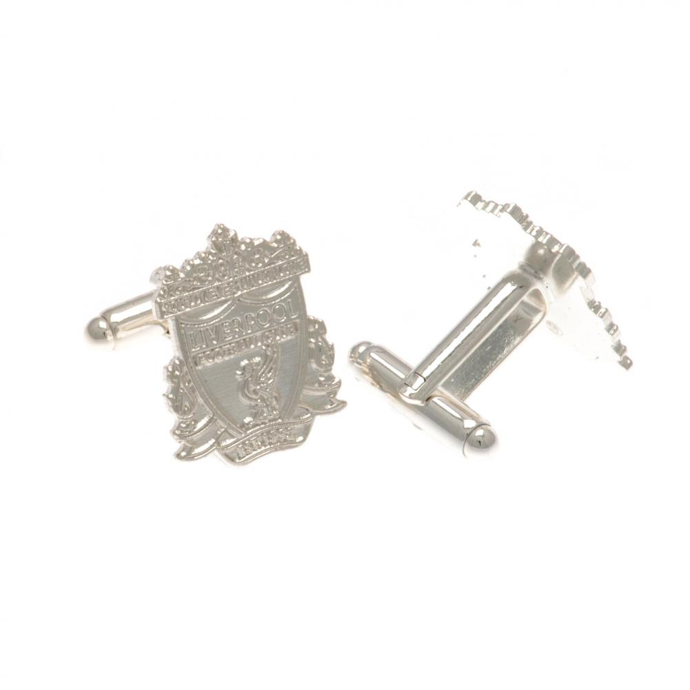 Pair of Liverpool FC silver plated chrome crest shaped cufflinks with a formed Liverpool crest
