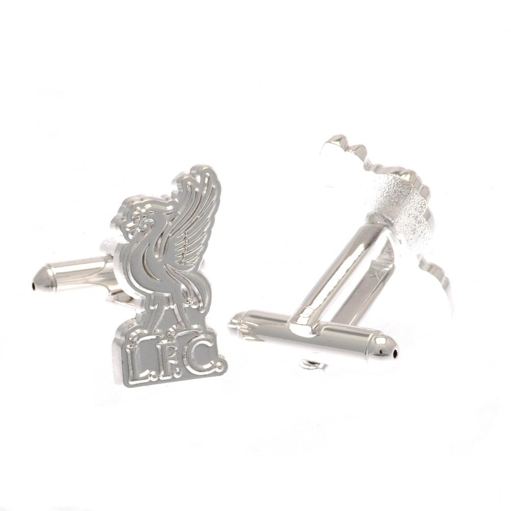 Pair of Liverpool FC silver plated chrome crest shaped cufflinks with a formed LFC Liverbird crest