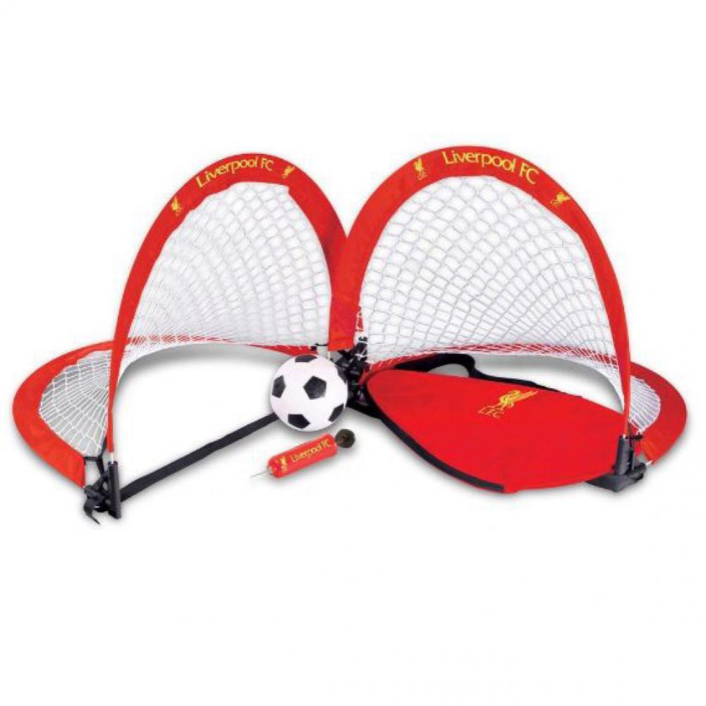 Liverpool FC skill goal set with two red foldable goals with Liverpool crest, a football, pump and bag