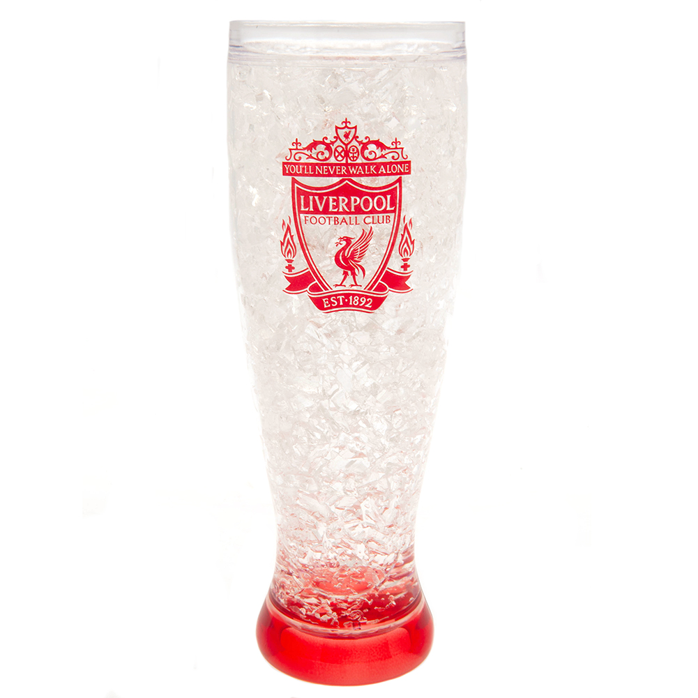 Liverpool FC slim frosted freezer mug with a red base and the Liverpool FC club crest