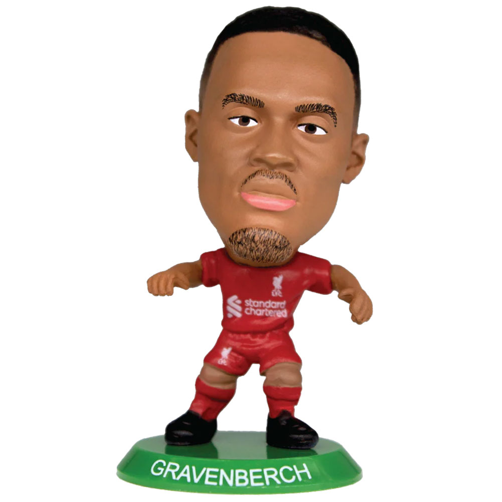Ryan Gravenberch SoccerStarz figure in the 2025-26 Liverpool home kit on a green base