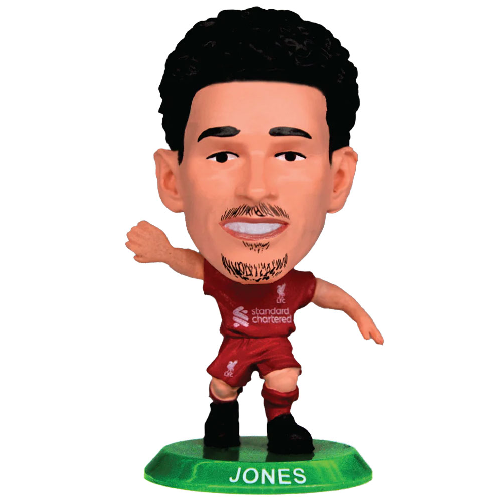 Curtis Jones SoccerStarz figure in the 2025-26 Liverpool home kit on a green base