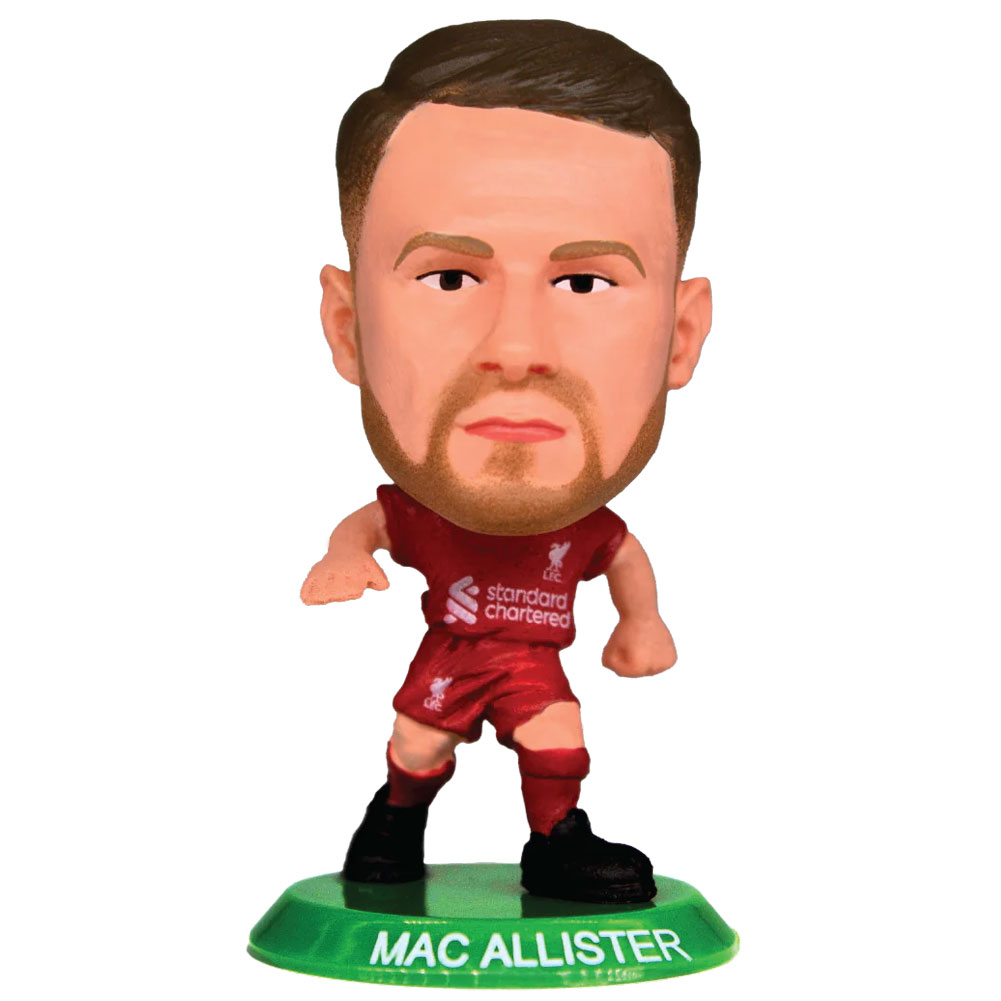 Alexis Mac Allister SoccerStarz figure in the 2025-26 Liverpool home kit on a green base