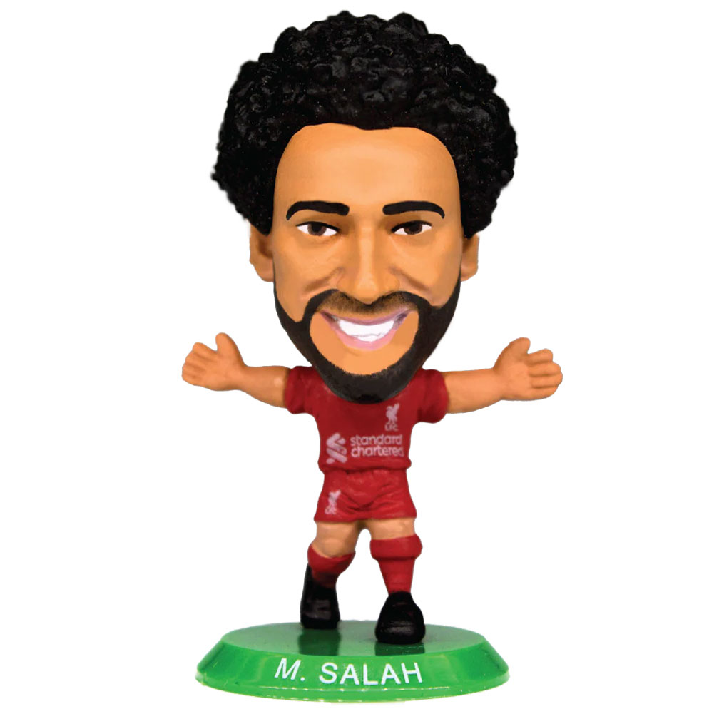 Mohamed Salah SoccerStarz figure in the 2025-26 Liverpool home kit on a green base