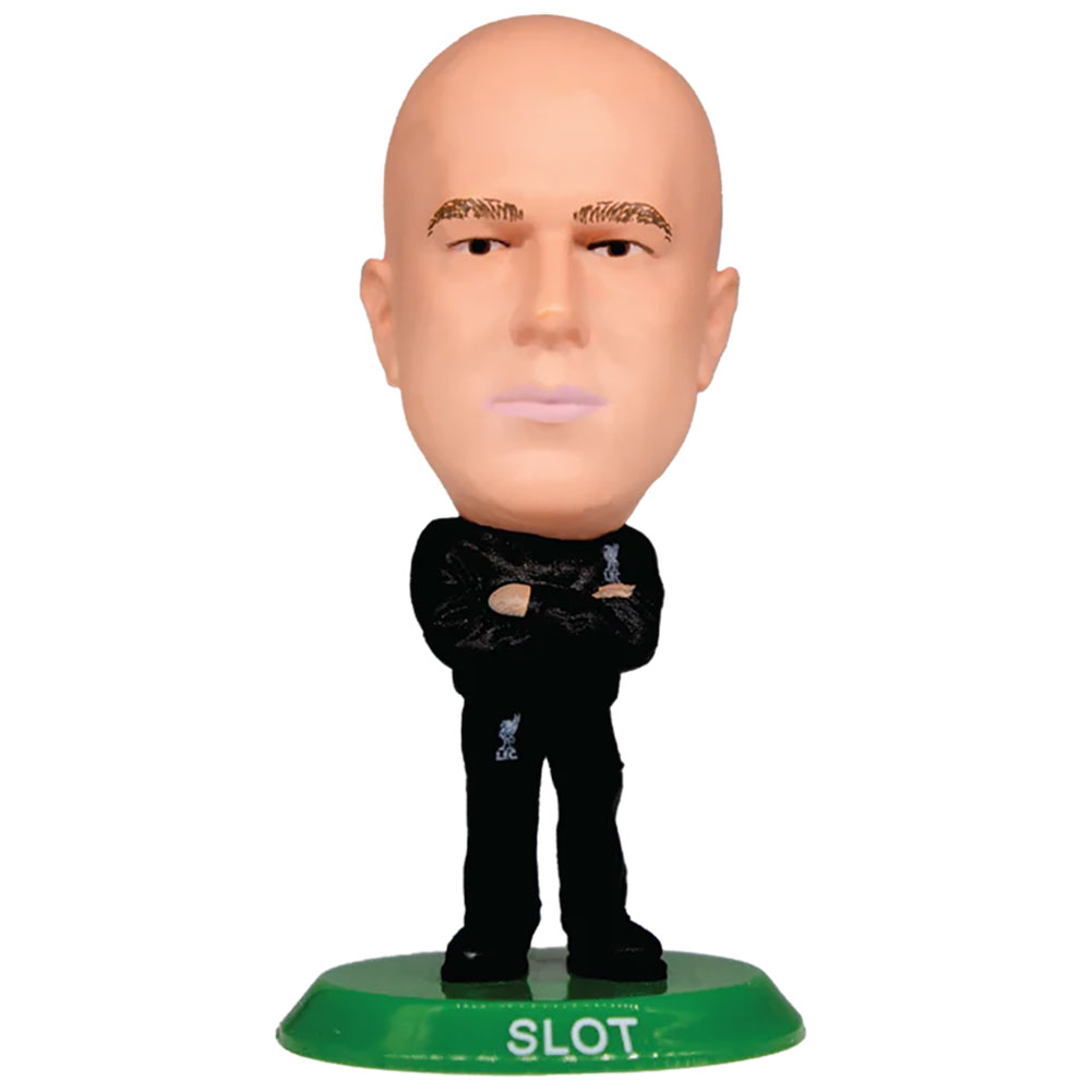 Liverpool FC SoccerStarz Arne Slot collectable figure in a classic LFC tracksuit on a green base