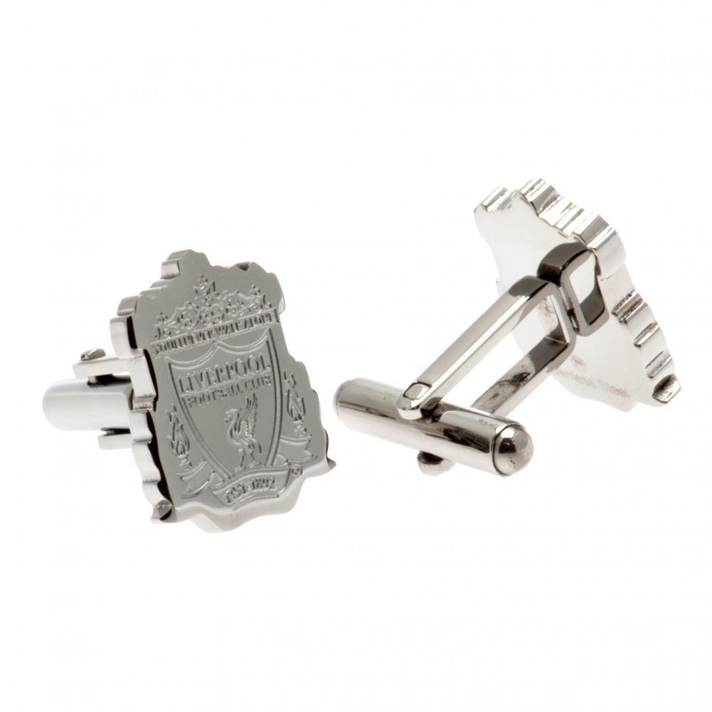 Pair of Liverpool FC stainless steel chrome crest shaped cufflinks with a formed Liverpool crest