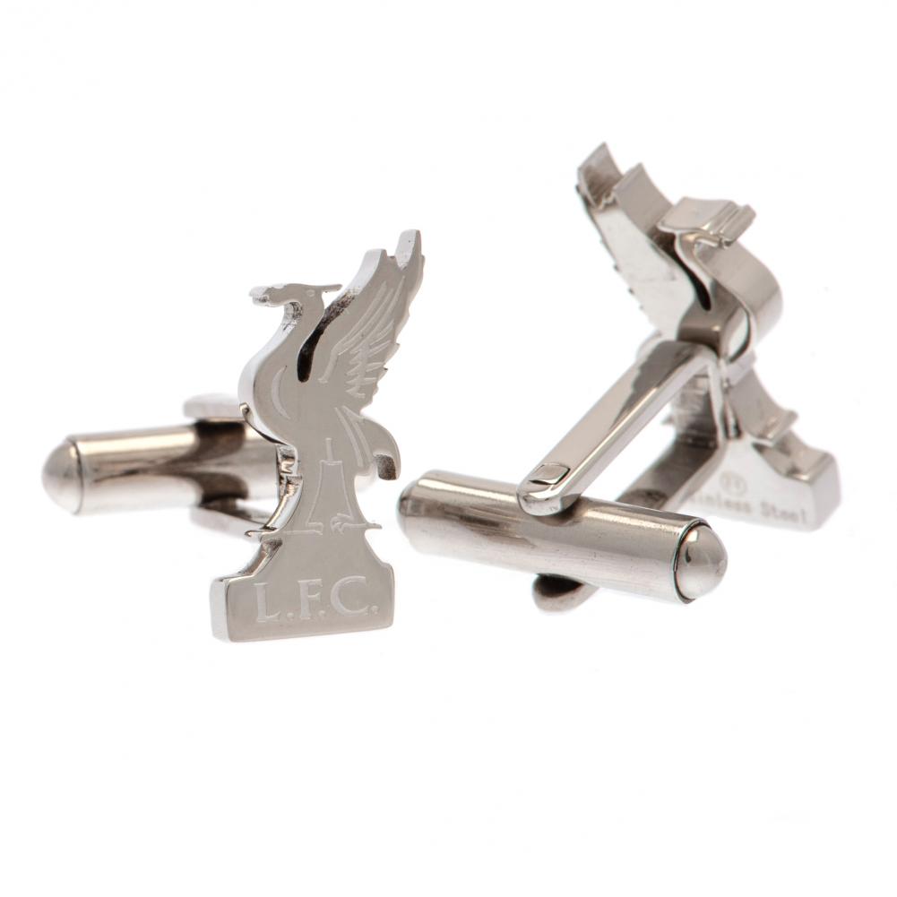 Pair of Liverpool FC stainless steel chrome crest shaped cufflinks with a formed LFC Liverbird crest