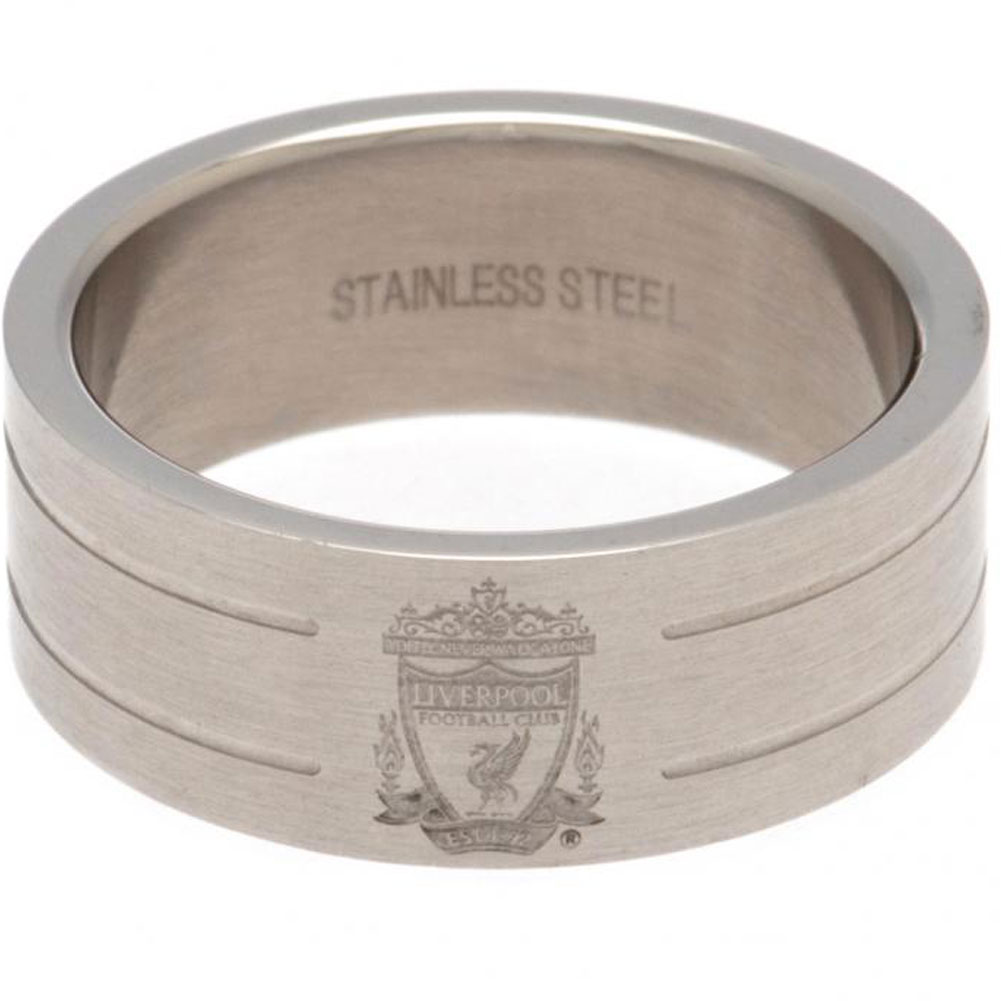 Liverpool FC brushed satin stainless steel ring with two grooves and an engraved club crest