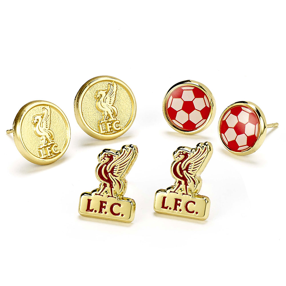 Liverpool FC set of three gold finish stud earrings in a display packet