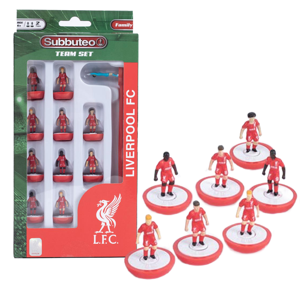 Liverpool FC Subbuteo team of ten outfield players and a goalkeeper in a display box