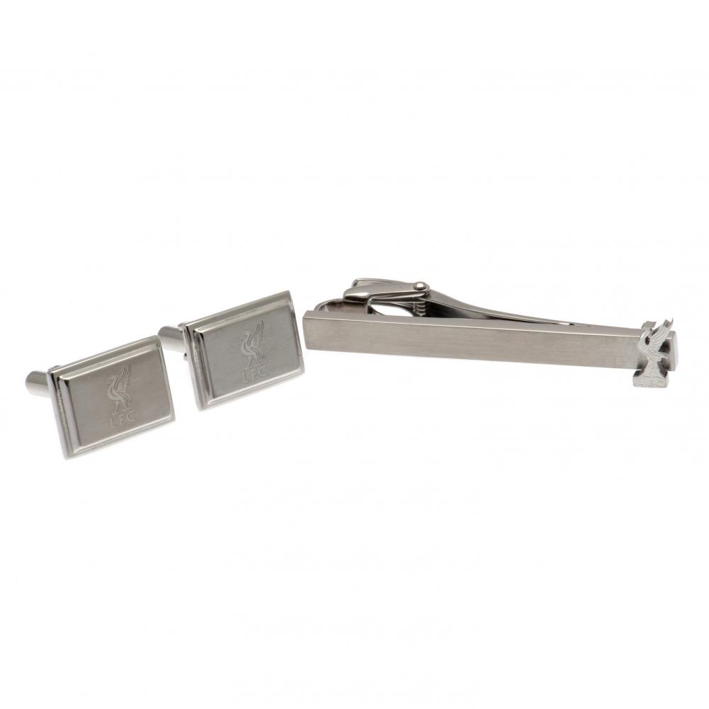 Liverpool FC stainless steel tie slide and satin finish cufflinks set with the club crest