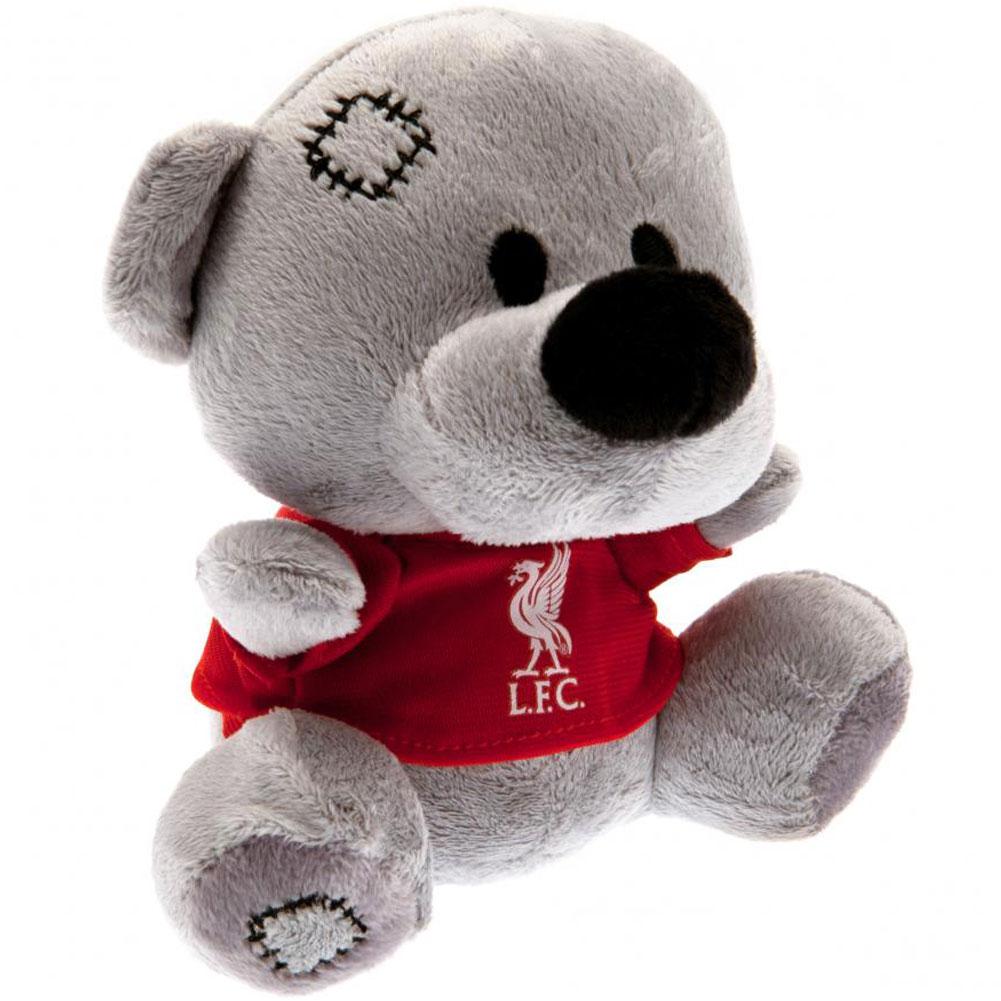 Grey Liverpool FC Timmy Bear plush in a red t-shirt with a Liverbird crest