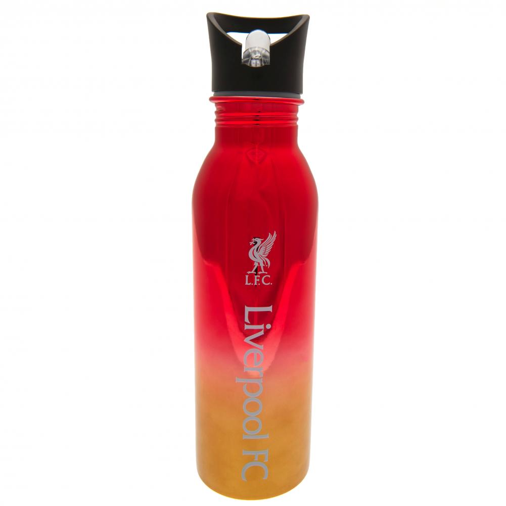 Liverpool FC stainless steel UV metallic drinks bottle with a white Liverpool crest and text