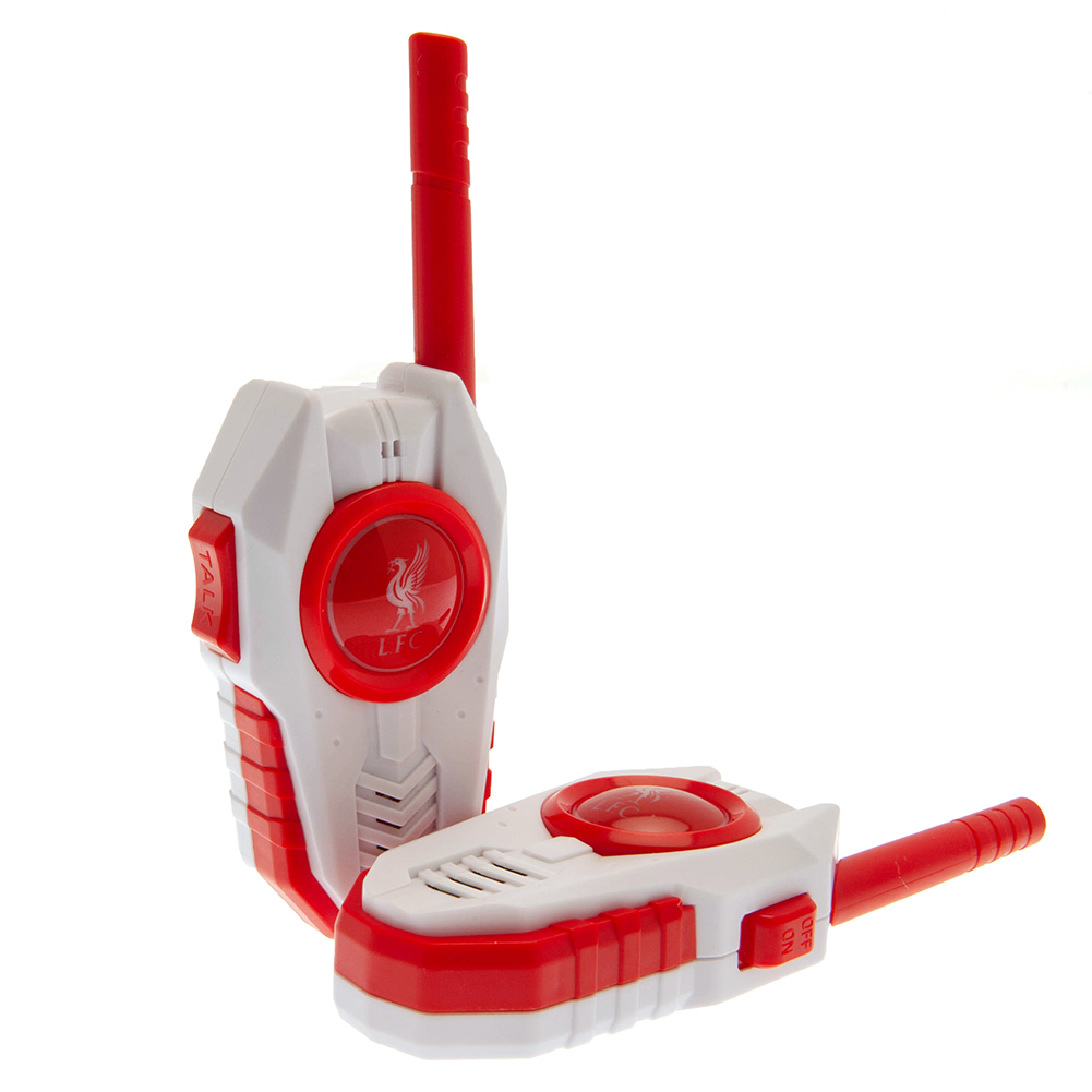 Liverpool FC walkie talkie set with club branding and a Liverbird crest in the middle