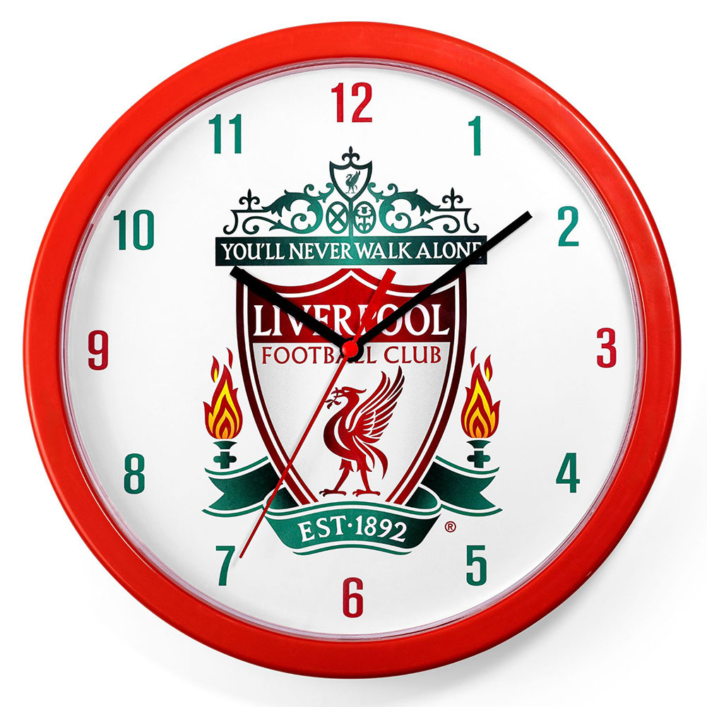 Liverpool FC red kids wall clock with a white clock face and classic Liverpool crest
