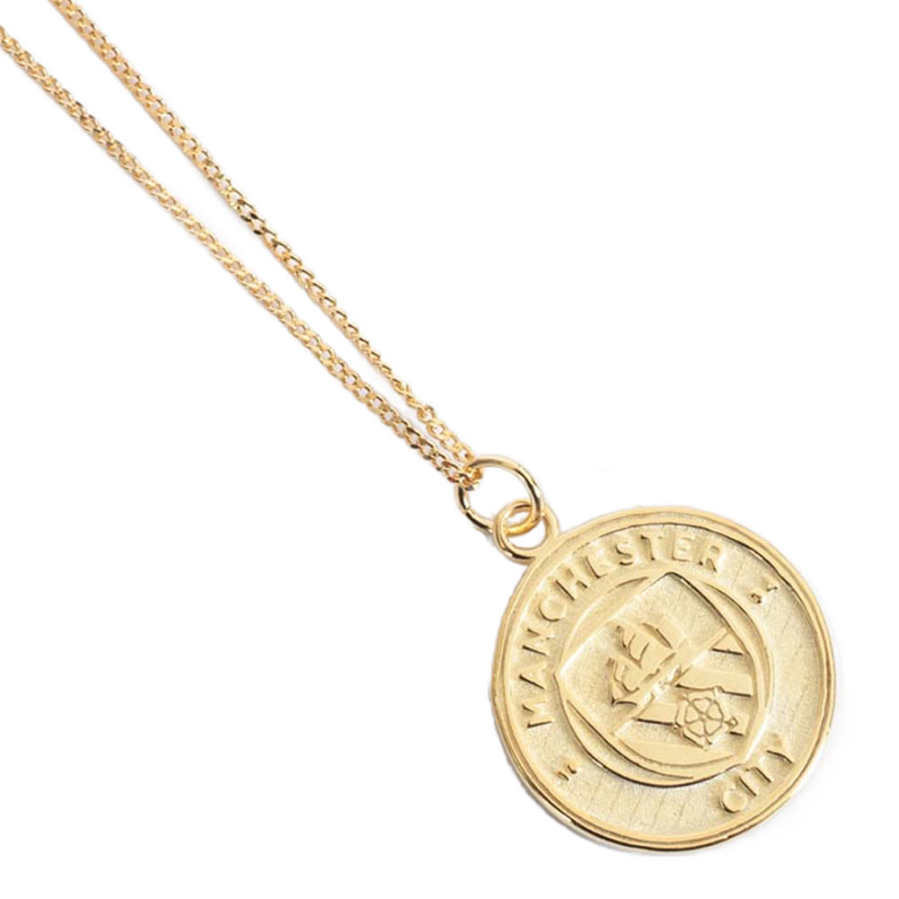 Manchester City FC crest pendant on an 18ct gold plated sterling silver chain necklace