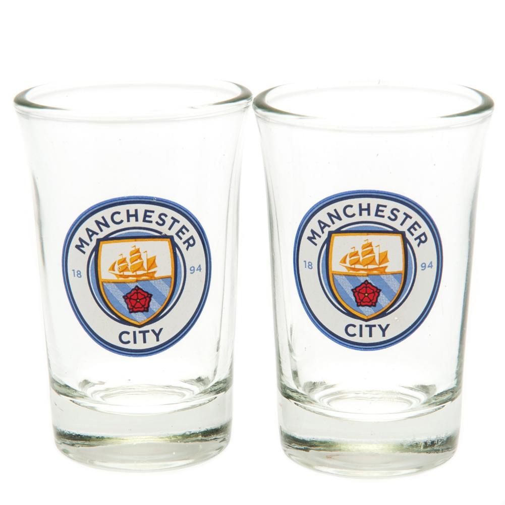 Pair of Manchester City FC shot glasses with a full colour club crest