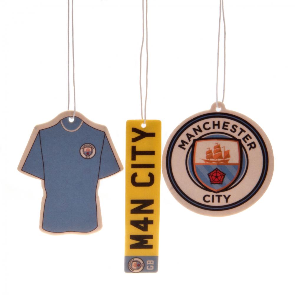 Manchester City FC three pack of air fresheners with crest, home kit and number plate designs